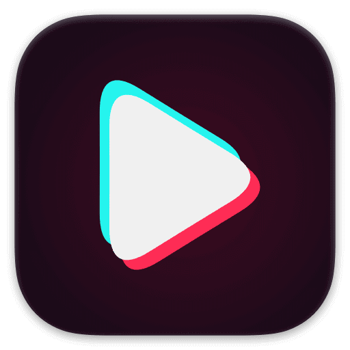 Stylized play button icon for video content, featuring vibrant colors on a dark background.