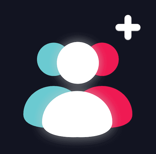 Graphic representing TikTok followers with colorful user icons and a plus sign, symbolizing growth and engagement.