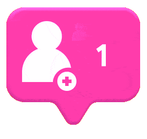Pink notification icon showing one new follower on a social media platform.